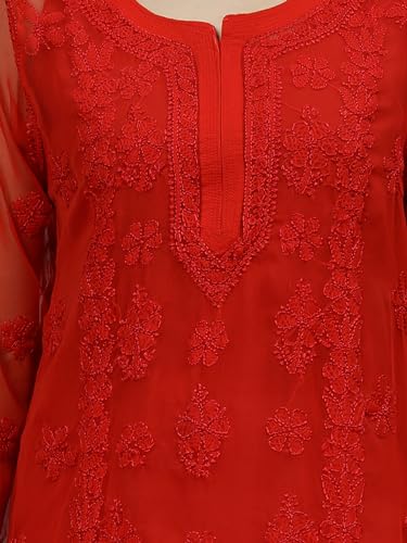 Image of Seva Chikan Hand Embroidered Lucknowi Chikankari Georgette Kurta with Inner Slip for Women SCL4431