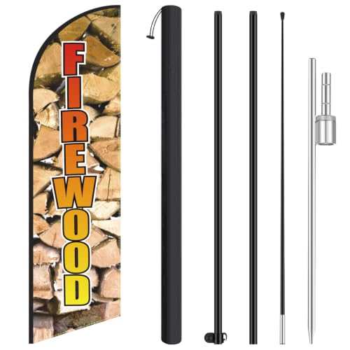 HunnmingRe 11.2 ft Firewood Feather Flag with Pole, 1 Pcs, Brown