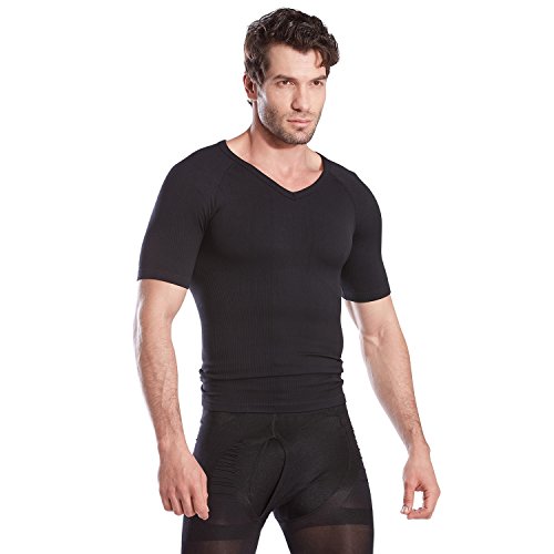 VENI MASEE Mens Compression Shirt Slimming Shaper Mens Slim and Tight Super Soft V-Neck Compression Shirt