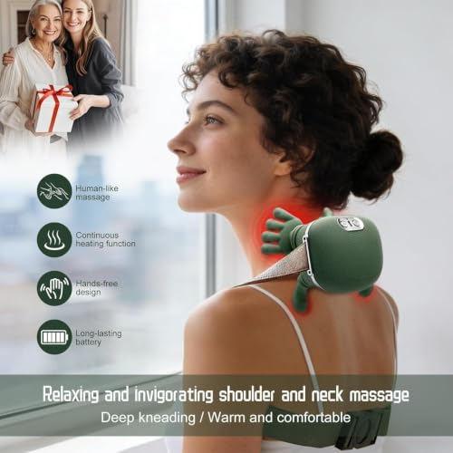 Image of Bionic Heated Massager, Wireless Portable Shiatsu Neck and Back Massager, Electric Deep Tissue 4D Kneading Massage, Simulated Human Hand Design for Pain Relief and Muscle Relax K1