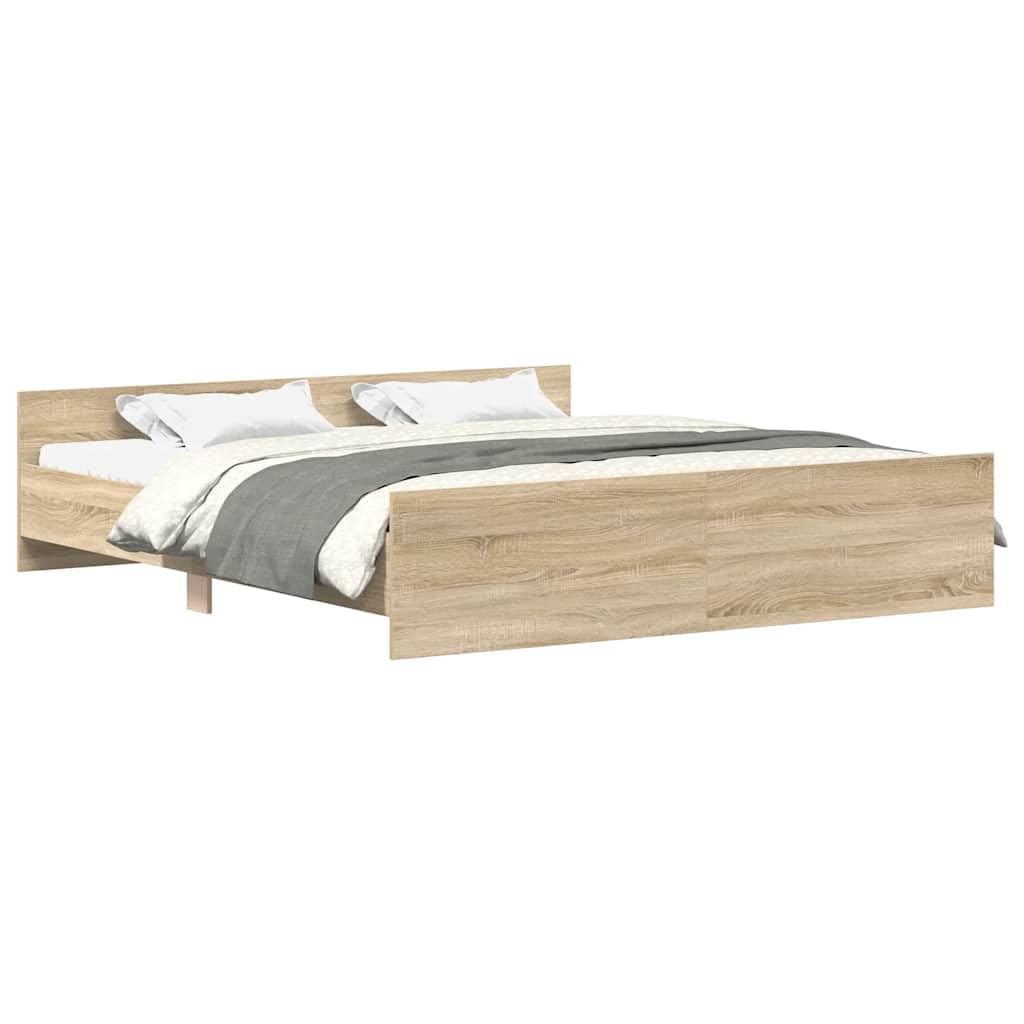 vidaXL Bed Frame with Headboard and Footboard, Bed Base for Double Bed, Mattress Foundation for Bedroom, Bedstead, Modern Style, Sonoma Oak 200x200 cm