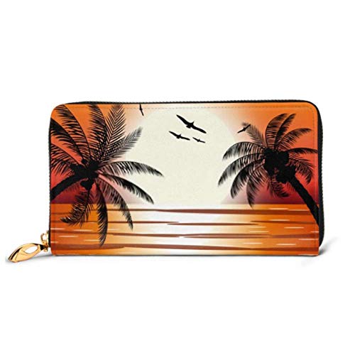 Preisvergleich Produktbild JHGFG Mode Handtasche Reißverschluss Brieftasche Silhouette Palme am Strand Sonne Telefon Kupplung Geldbörse Abendkupplung Blockieren Leder Brieftasche Multi Card Organizer