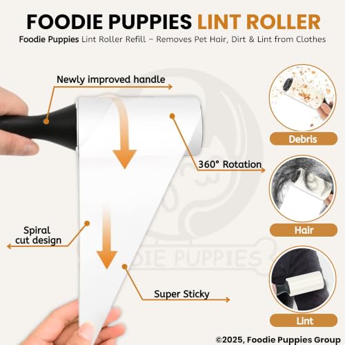 Image of Foodie Puppies Pet Hair Remover Lint Roller Refills Extra Sticky Lint Roller Refills Only, 60 Sheets per Roller, Remove Dog and Cat Hair from Clothes, Furniture