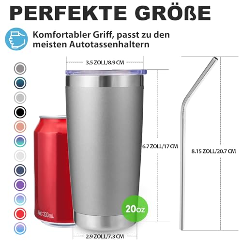Volhoply 600ml（20oz） Thermobecher mit Deckel und Strohhalm,Doppelwandiger isolierter Reise-Eiskaffeebecher Passend für… – Ansicht 2