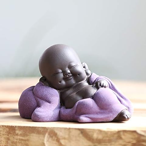 Kingzhuo Ceramic Tiny Cute Buddha Statue Monk Figurine Creative Baby Crafts Dolls Ornaments Gift Classic Delicate Ceramic Arts and Crafts Tea Accessories 2.4'' Inches High (Purple) Cover
