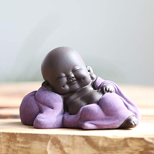 Kingzhuo Ceramic Tiny Cute Buddha Statue Monk Figurine Creative Baby Crafts Dolls Ornaments Gift Classic Delicate Ceramic Arts and Crafts Tea Accessories 2.4'' Inches High (Purple)