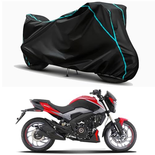 Image of Waterproof Bike Body Cover Compatible for | Bajaj Dominar 250 BS6 | Taffeta Fabric, Sky Piping Design, Bottom Elastic Fit | Dustproof, Sun UV & Rain Protection for All Weather.