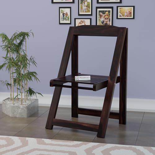 Image of Jangid Handicraft Sheesham Wood Folding Chair for Living Room | Wooden Contemporary Foldable Resting Comfort Adults Chair for Balcony & Hall | Rosewood, Walnut Finish