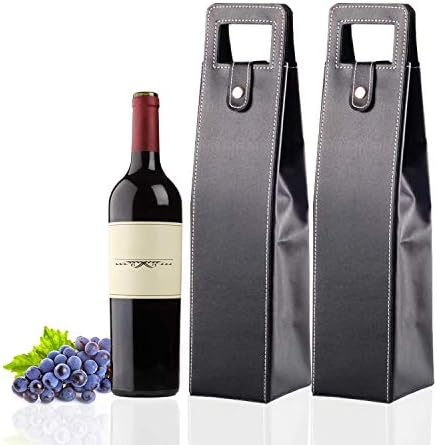 CODOHI Resuable Leather Wine Tote Bag(2 Packs)- Wine/Champagne/Beer Gift Bags Carrier for Valentine's Day Christmas Holiday-Black