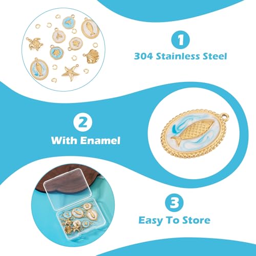 Image of Craftdady Golden Enamel Ocean Animals Pendants Stainless Steel Summer Sea Charms with Jump Ring for Jewelry Making Crafting Necklaces Bracelets Earrings Keychains