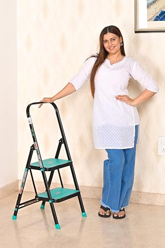 Image of Prime Hulk 2 Step Heavy Duty Steel Step Ladder for Home | Extra Wide Anti-Skid Steps | Strong Stable No-Wobble Design | Powder Coated | Slim Foldable Space Saving Ladder with Rubber Feet