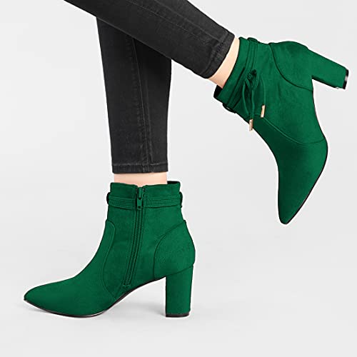 Allegra K Allegra K Women's Pointed Toe Block Heel Zip Emerald Green Ankle Boots 7 m US