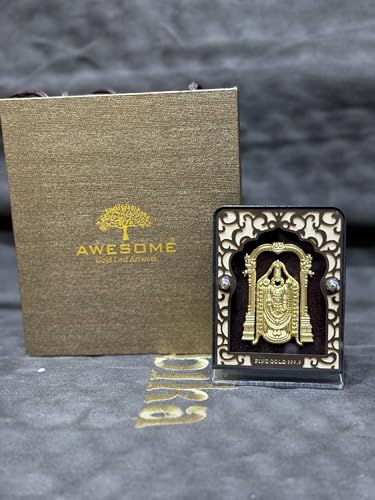 Image of Awesome Gold Leaf Balaji Religious Artwork, 24K Fine Gold 999.9, Decorative Frame with Stand
