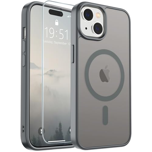 Image of SUPFINE Magnetic for iPhone 15 Case(Compatible with MagSafe)(Military Grade Drop Protection) Slim Translucent Matte Shockproof Women Men Girl Phone Cover,Gray