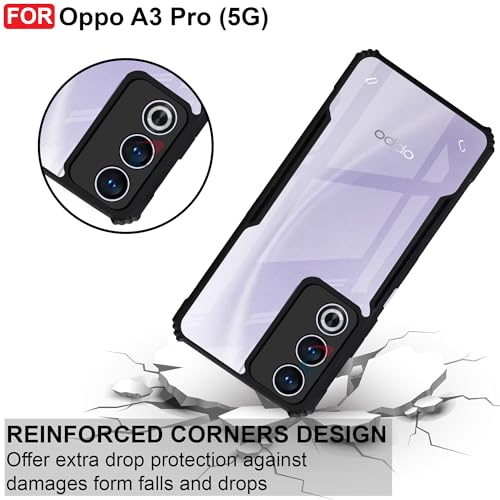 Image of CEDO Backcover for Oppo A3 Pro (5G) | Camera Protection Shockproof Bumper-Edge | Acrylic Crystal Clear 360 Degree Protection TPU+PC | Transparent Eagle Back Case Cover (Black)