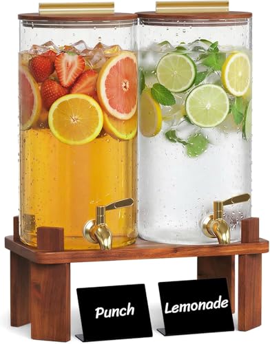 Lifewit 5,7 L Getränkespender aus Glas mit Zapfhahn und Holz Ständer, 2 Stück Drink Dispenser für Limonade Saft Tee Wasser Getränke… – Ansicht 1
