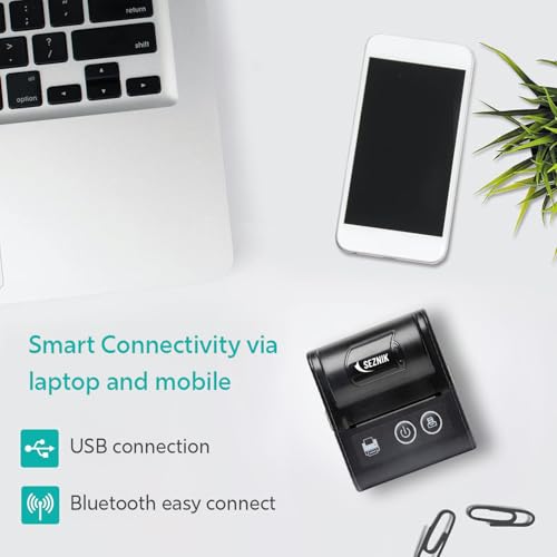 Image of SEZNIK Veer Bluetooth+USB Thermal Receipt Printer 48 mm | Rechargeable Inkless | Mobile, Desktop Compatible | 1 Year Warranty (Veer - Receipt Printer)