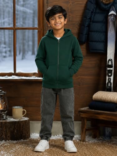Image of Unisex Kids Solid Full Sleeve Zip Front Open Hooded Sweatshirt