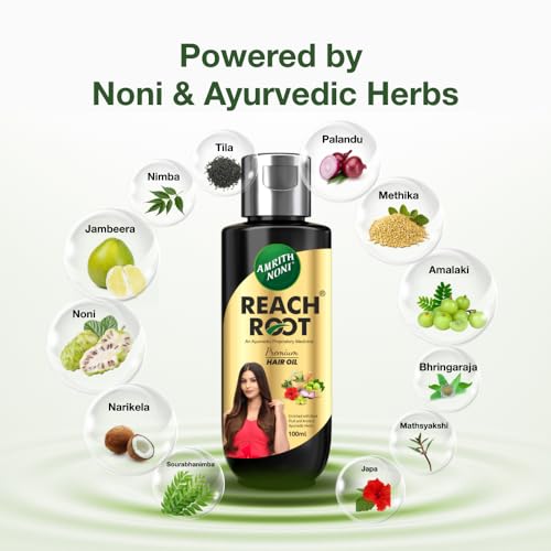 Image of Amrith Noni Reach Root Premium Hair Oil 100ml | Natural Herbal Hair Care | Ayurvedic Scalp Care Oil | Chemical Free Hair Oil - Pack of 2