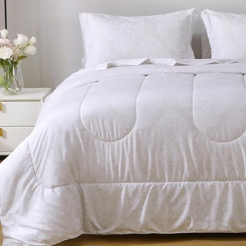 Image of lasoftan Floral King Comforter Set with Sheets, 7 Piece Luxury Vintage Bedding, Soft Microfiber Bed in a Bag, Cozy Lightweight Bed Set, Light Gold Leaf Flower
