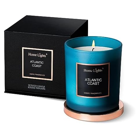 HomeLights Luxury Scented Candle, Natural Soy Wax, Home Fragrance Decor Gift, Atlantic Coast, Medium Jar Cover