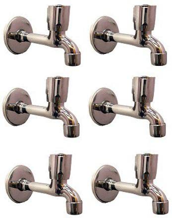Spazio Stainless Steel Metro Collection Long Body Tap (Pack of 6) Bathroom Tap Foam Flow Water with Wall Flange, Chrome Plated, Brass Disc Bib Tap Faucet