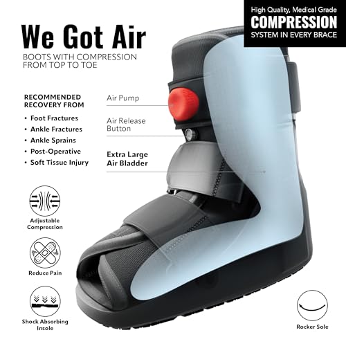 Braceapedia Rapid Recover Short Walking Boot, Fracture Boot, Medical Grade Foot Brace for Fractures, Ankle Boot & Brace, Adjustable Air Pump, Sprain & Injury Recovery, Post Op Shoe, Foot Boot for Injured Foot, Extra Large, Black