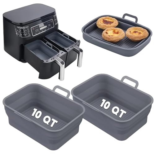 Vangerute Collapsible 2-Pack Air Fryer Silicone Liners for 10QT NINJA Foodi Dual