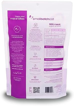smallbatch Pets Cat Freeze Dried Bites, Premium Raw Cat Food, Turkey Recipe, 10 oz, Humanely Sourced Meat and Made in The USA