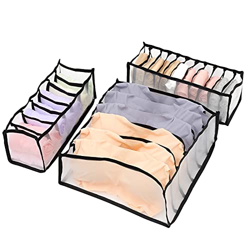 Underwear Drawer Organizer, Drawer Organizers 3 Packs Organizer, 6/7/11Cell Foldable Closet Organizers Storage Boxes for Underwear, Socks, Clothes, Stockings, Scarves, Ties and Bras (Blackï¼‰