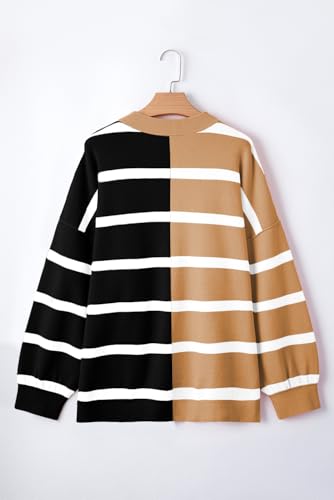 Women's Light French Beige Colorblock Oversized Crew Neck Sweater4