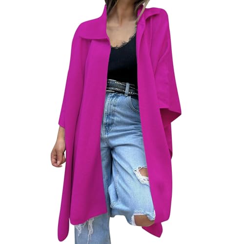 Shffuw Chaqueta Cortavientos Mujerchubasquero Cárdigan informal de color liso para mujer, abrigo tipo gabardina holgado con un botón Chubasquero Engomado Mujerabrigo Ligero Mujer (Hot Pink, M)