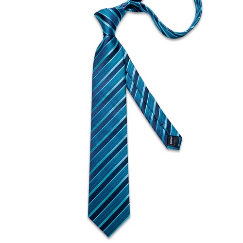 Image of DiBanGu Striped Tie Set for Men Silk Woven Plaid Necktie and Pocket Square Cufflinks Business Wedding