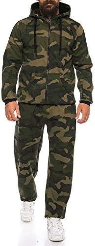 COOFANDY Men's Tracksuit Activewear Full Zip Comfort Sports 2 Piece Hooded Sweatpants Casual Activewear Green Camo, X-Large