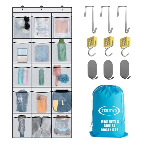 febnwn Magnetic Cruise Door Organizer,15 Large Durable Pockets，Upgrade Over The Door Organizer For Cruise Ships,Cruise Essentials 2026，Shoe Rack For Door,3 Strong Anti-Scratch Magnets, 9 Hooks
