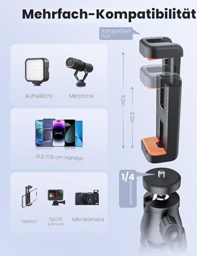 Mini Handy Stativ für Smartphone, Flexibler 360° Drehbarer Tripod mit Fernauslöser, Tragbarer Kamera Ständer Handy-Foto & Videokits Kompatibel mit iPhone, Galaxy
