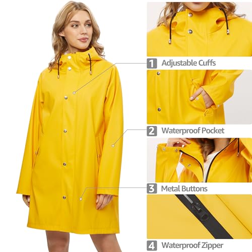 UNIQUEBELLA Upgrade Damen Regenjacke Wasserdicht Regenmantel Winddicht Wetterfest Übergangsjacke Mit Kapuze Mantel Jacke Outdoor
