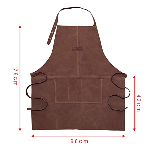 Olson Deepak Leather Apron For Men Welding Work Apron Heat & Flame Resistant Apron With 3 Tool Pockets, Adjustable Cowhide Bib #TOP6