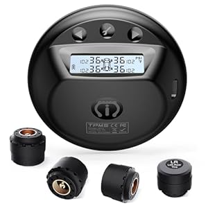 Tymate RV Tire Pressure Monitoring System, Backlight LCD Display, Wireless Tire Pressure Monitor with Solar Charge, TPMS with 4 Sensors & 5 Alarm Modes, Easy to Install, Ideal for RV SUV MPV(0-87 PSI)