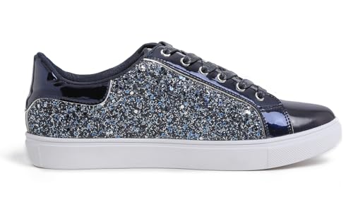 Image of FEVERSOLE Women's Fashion Lace Up Dress Sneakers Sparkly Party Shiny Shoes