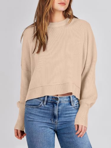 Image of ANRABESS Cropped Sweaters for Women Long Sleeve Oversized Fall Outfits