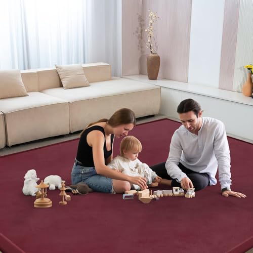Image of Baby Play Mat for Floor Nursery Muscle Mat Area Rug Playroom Rug 79 inchx138 inch Elastic Foam 1.3 inch Thick Crawling Mat for Babies,Toddlers, Infants (Burgundy)