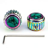 OVSAL 2Pcs Aluminum Alloy Electric Bass Guitar Knobs 6.5mm（1/4'） Potentiometer Shaft Flat Top Speed Control Metal Volume Tone Knobs for Electric Bass Guitar Replacement (Rainbow ，Green-Stone Top)