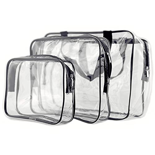 3 PCS Cosmetic Bags for Travel Size Toiletries Travel Bag Women Toiletry Bag with Clear Zipper Pouches & Straps | Transparent Bags for Women Vinyl Mens Travel Toiletry Bag for Vocation, Office Use