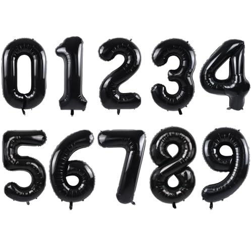 Image of TONIFUL Number Balloons 16 Inch Black 0-9 Number Mylar Foil Balloons 10 Pcs Black Custom Digital Balloons for Birthday Party Engagement Graduations Anniversary Baby Shower Decorations Party Supplies