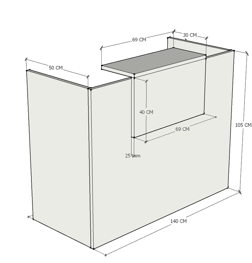 MOSTRADOR de Recepción y Oficina. Fácil Montaje. con Cierres Laterales y embellecedor Ajustable Color Olmo. Fabricado EN ESPAÑA. Envio a Toda la Península. (140x105x50 cm)