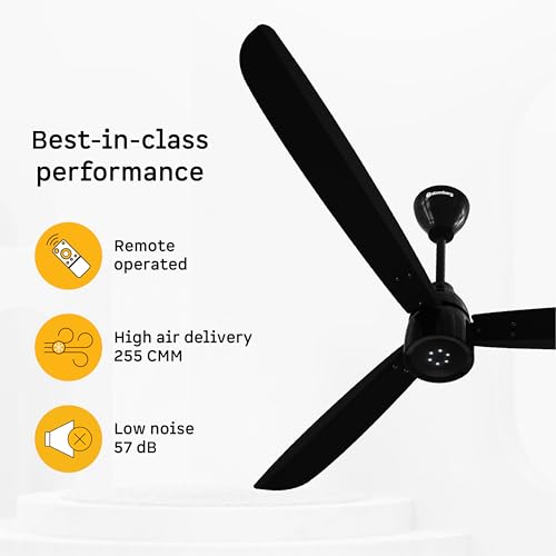 Image of atomberg Renesa Enzel 1400mm BLDC Ceiling Fan with Remote | BEE 5 star | High Air Delivery | LED Speed Indicator | Low Noise | Sleek Design | Power Saving | 3 Year Warranty | Gloss black