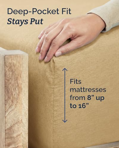Image of Twin XL 4 Piece Sheet Set - College Dorm Room Essentials - Heathered Tan