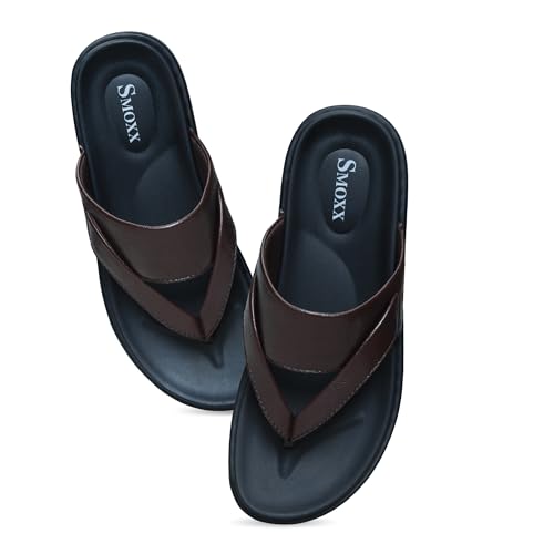 Image of Men's Solid Casual Flat Slipper, Faux Leather Slip-on V-Strap Fashion Slipper For Men