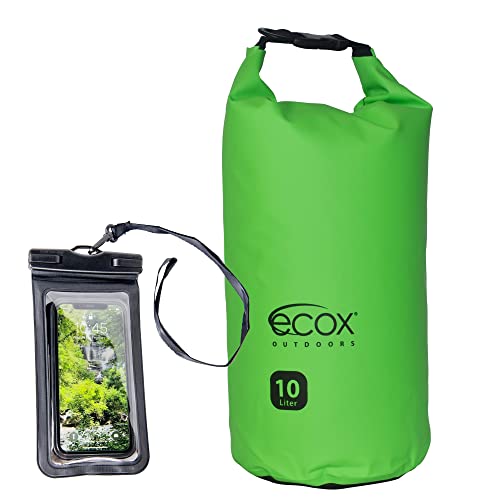 ecox Bolsa Seca Impermeable para Actividades al Aire Libre con Construcción de PVC 500D 10L Verde DB10LG